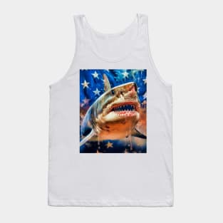 American Flag Patriotism and Freedom Great White Shark Tank Top